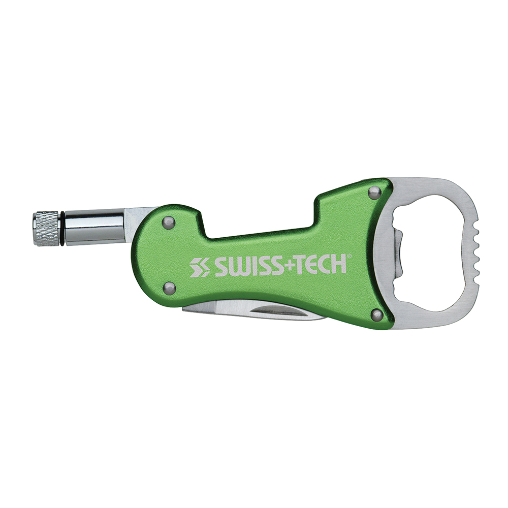 SWISS+TECH 3-in-1 Bottle Opener Multi-Tool with Knife and LED Flashlight, Green Single Pack