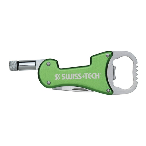 SWISS+TECH 3-in-1 Bottle Opener Multi-Tool with Knife and LED Flashlight, Green Single Pack