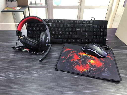 KIT GAMER TECLADO + MOUSE + AURICULARES + MOUSEPAD 